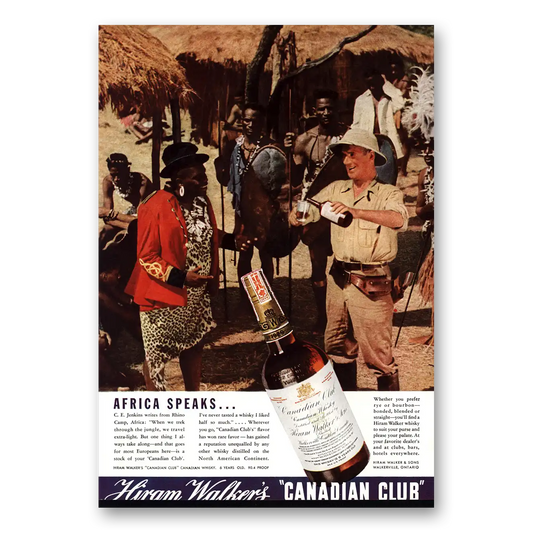 1936 Canadian Club Africa Speaks Jenkins Rhino Camp Vintage Magazine Print Ad