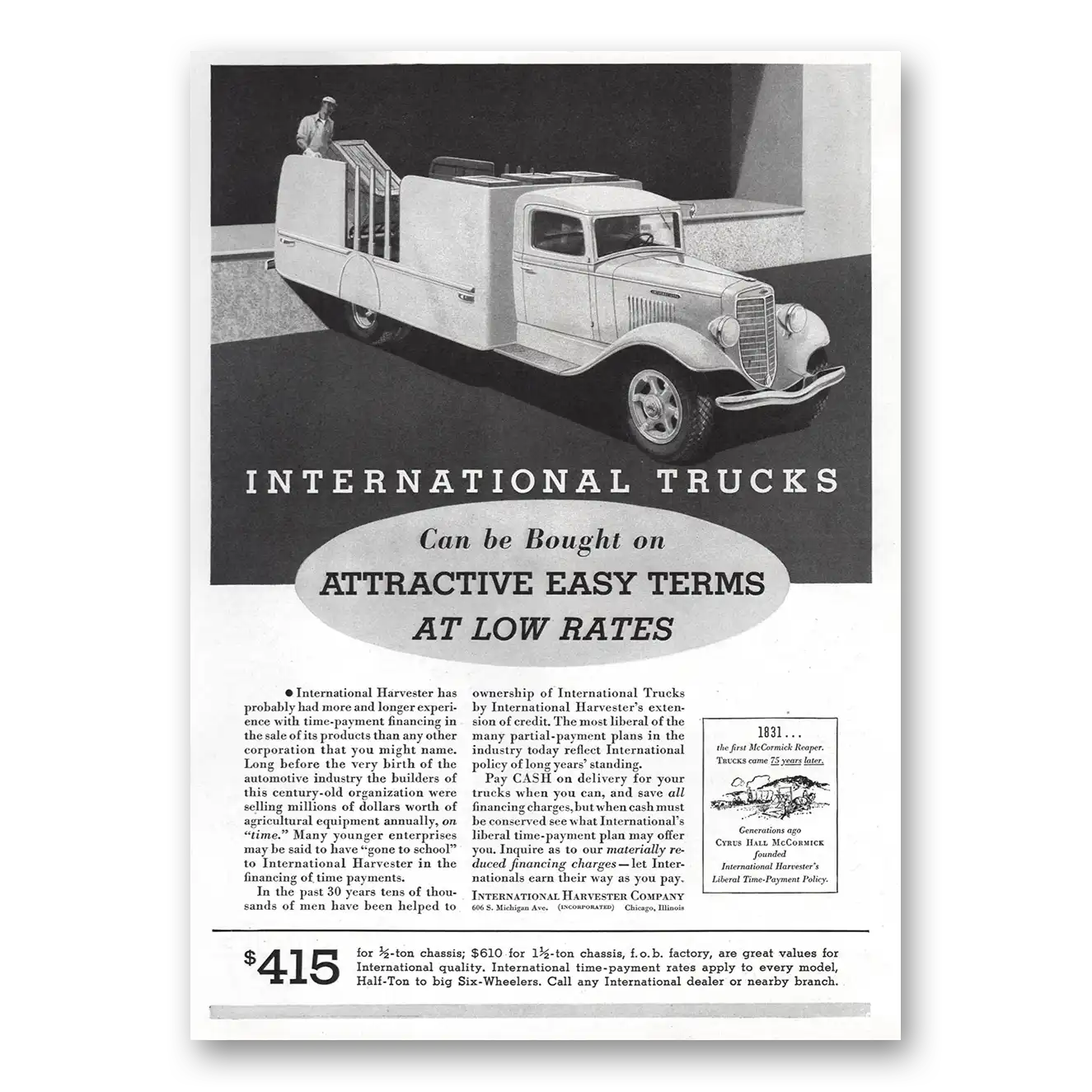 1936 International Trucks Attractive Easy Terms Vintage Magazine Print Ad