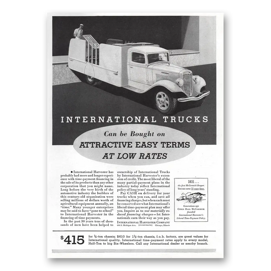 1936 International Trucks Attractive Easy Terms Vintage Magazine Print Ad