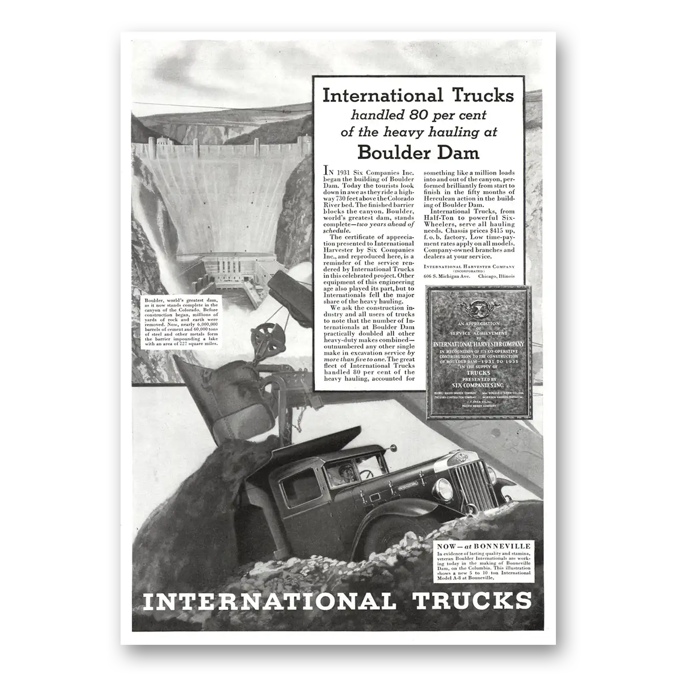 1936 International Trucks Boulder Dam Vintage Magazine Print Ad