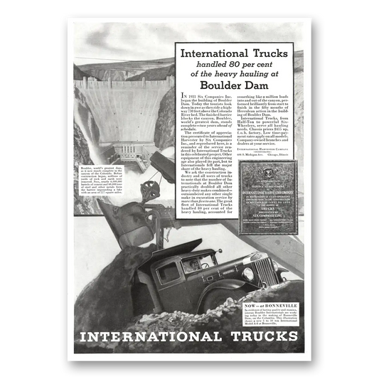 1936 International Trucks Boulder Dam Vintage Magazine Print Ad