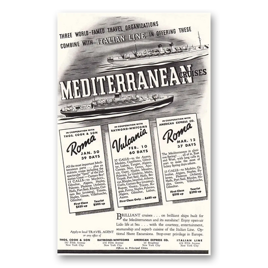 1936 Italian Line Mediterranean Cruises Three World Famed Vintage Magazine Print Ad