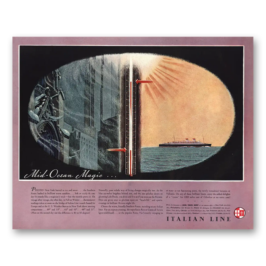 1936 Italian Line Mid Ocean Magic Vintage Magazine Print Ad