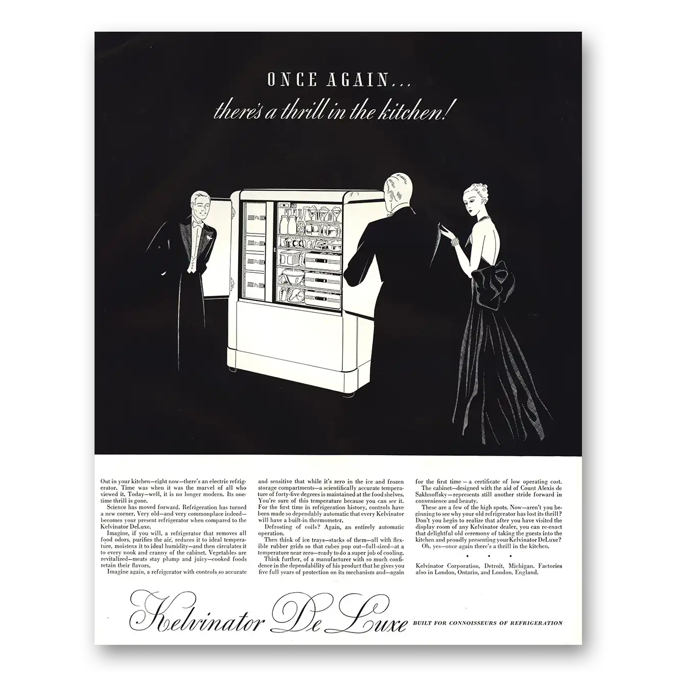 1936 Kelvinator Refrigerator De Luxe Refrigerator Once Again Vintage Magazine Print Ad