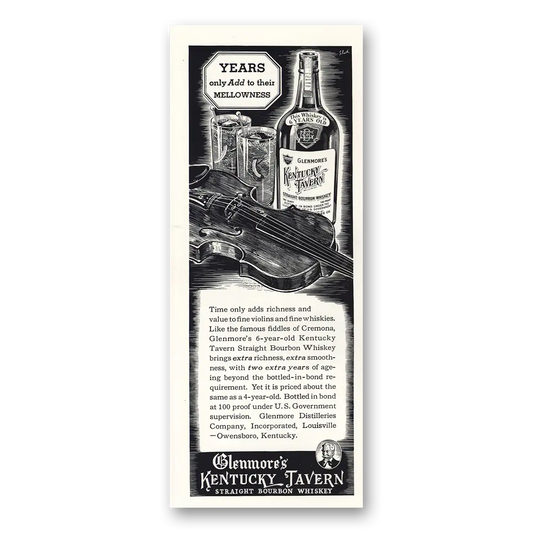 1936 Kentucky Tavern Whiskey Time Adds Richness Fine Violins Vintage Magazine Print Ad