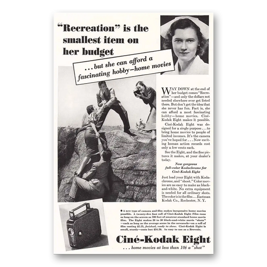 1936 Cine Kodak Eight Camera Recreation Smallest Item On Budget Vintage Magazine Print Ad