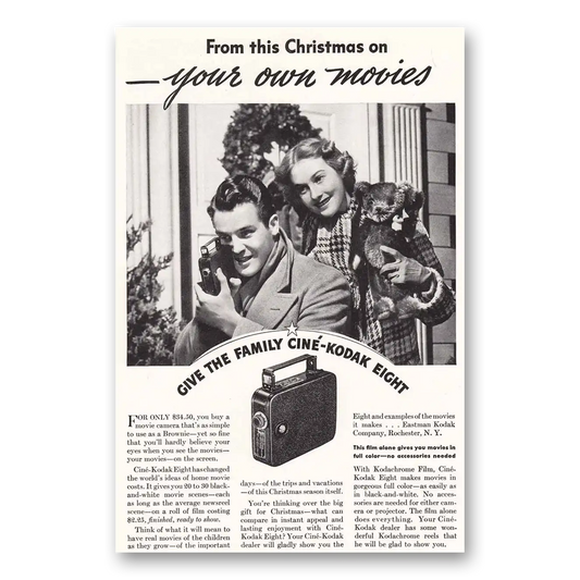 1936 Cine Kodak Eight Camera Christmas Vintage Magazine Print Ad