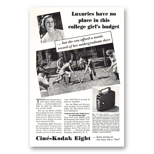 1936 Cine Kodak Eight Camera College Girls Budget Vintage Magazine Print Ad