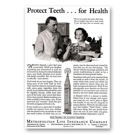 1936 Metropolitan Life Insurance Protect Teeth for Health Vintage Magazine Print Ad