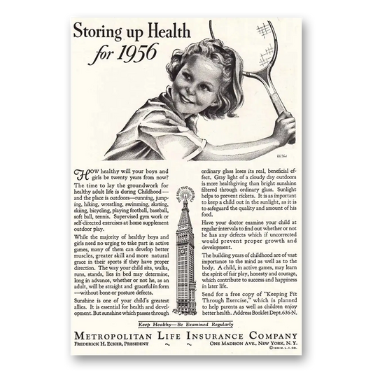 1936 Metropolitan Life Insurance Tennis Storing Up Health Vintage Magazine Print Ad