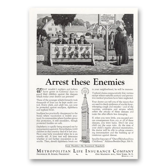 1936 Metropolitan Life Insurance Arrest These Enemies Vintage Magazine Print Ad