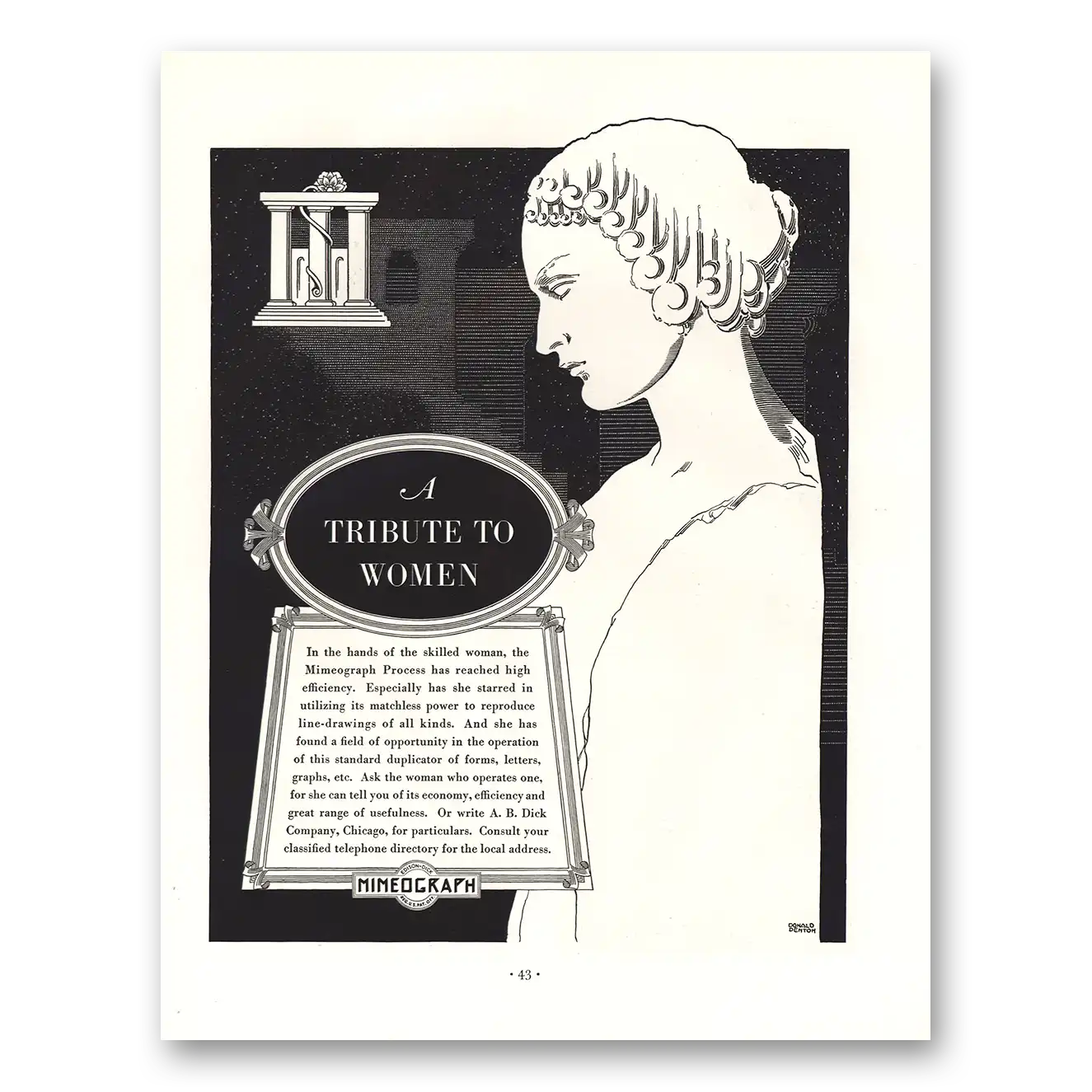 1936 Mimeograph Tribute to Women Vintage Magazine Print Ad