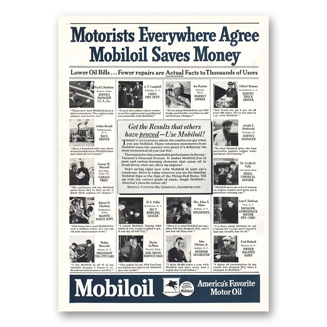 1936 Mobiloil Motorists Everywhere Agree Vintage Magazine Print Ad