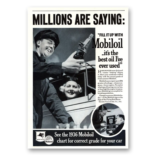 1936 Mobiloil Millions Are Saying Vintage Magazine Print Ad