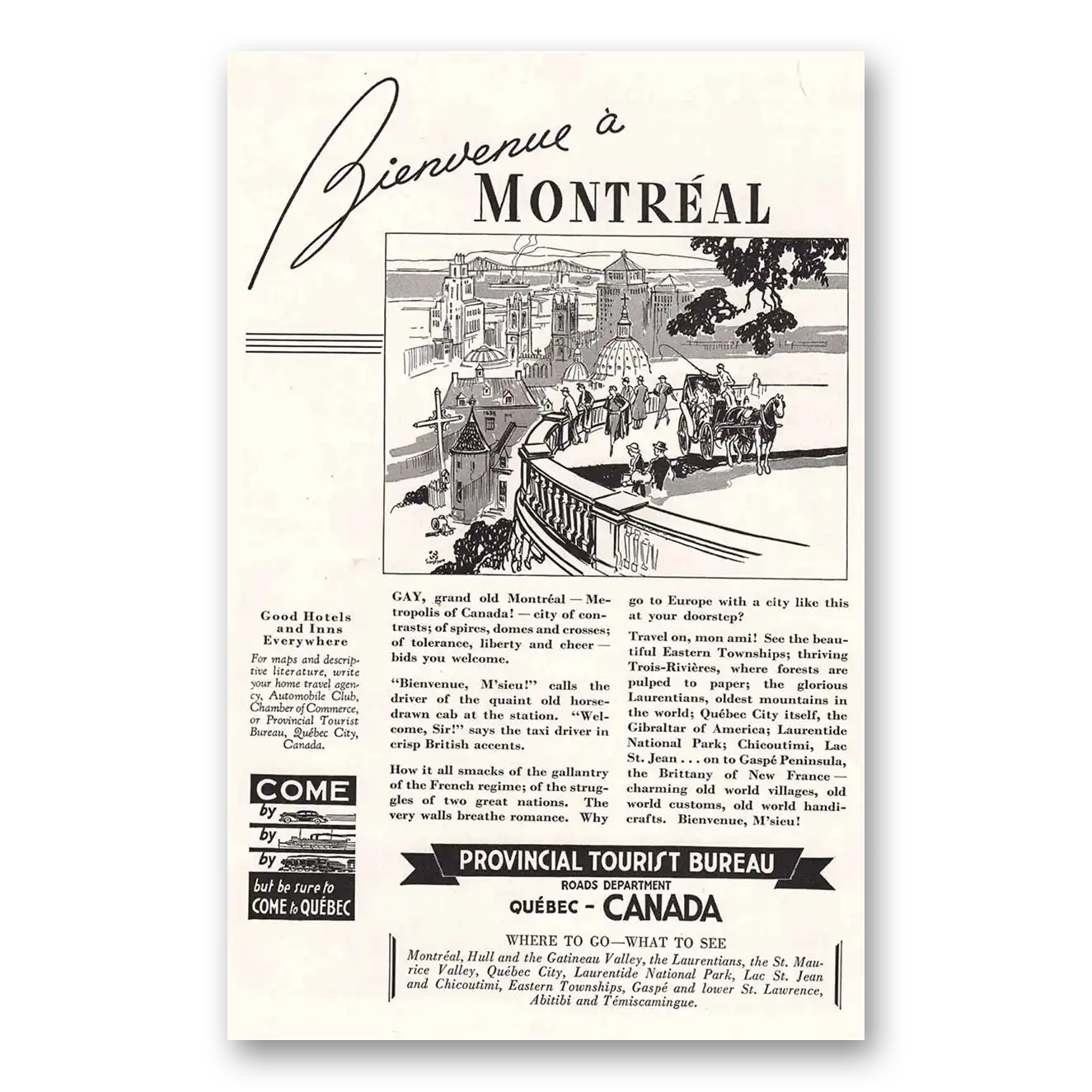 1936 Montreal Canada Provincial Tourist Bureau Montreal Vintage Magazine Print Ad