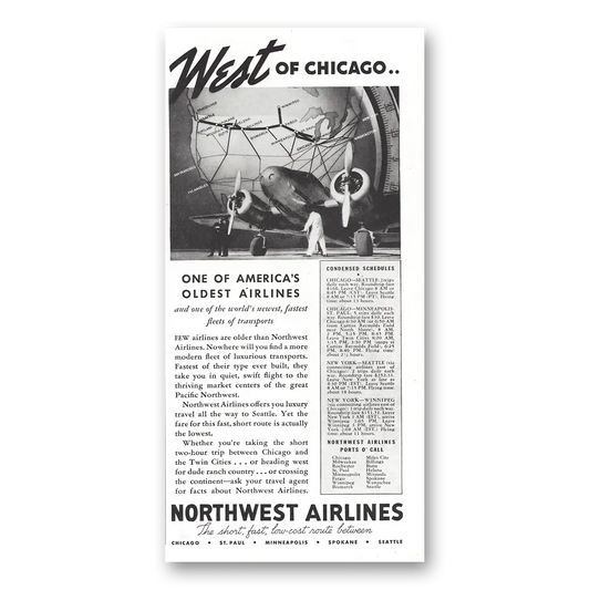 1936 Northwest Airlines West of Chicago One of Americas Oldest Airlines Vintage Magazine Print Ad