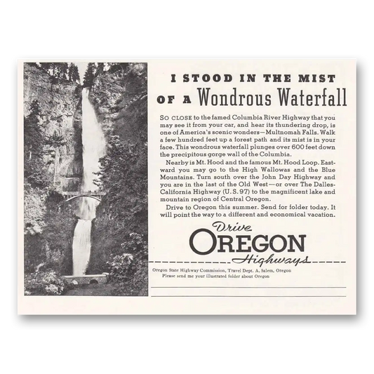 1936 Oregon I Stood in the Mist of Wondrous Vintage Magazine Print Ad