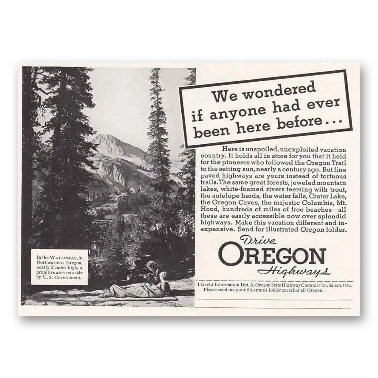 1936 Oregon Highways We Wondered if Anyone Vintage Magazine Print Ad