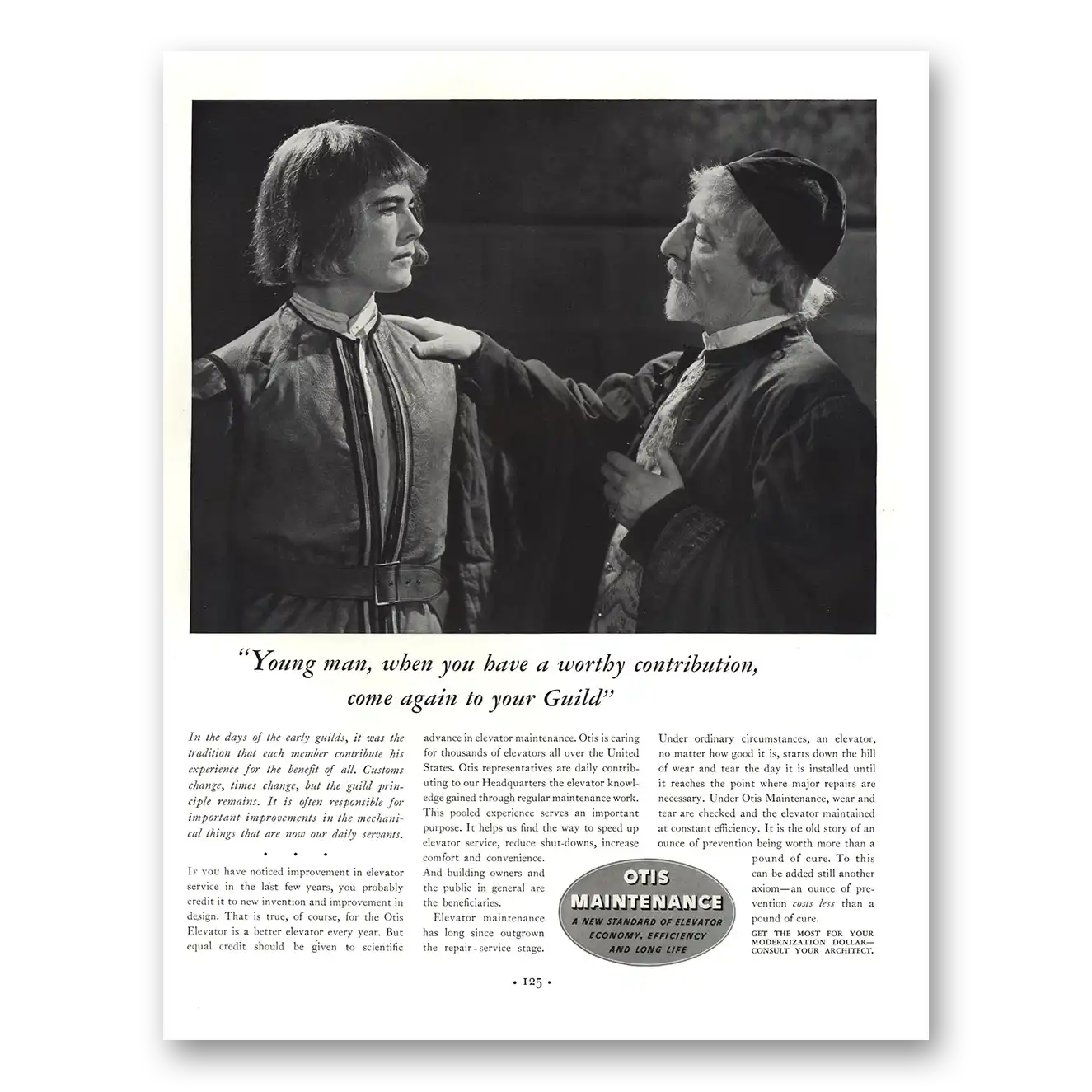 1936 Otis Elevator Maintenance Young Man Worthy Contribution Vintage Magazine Print Ad