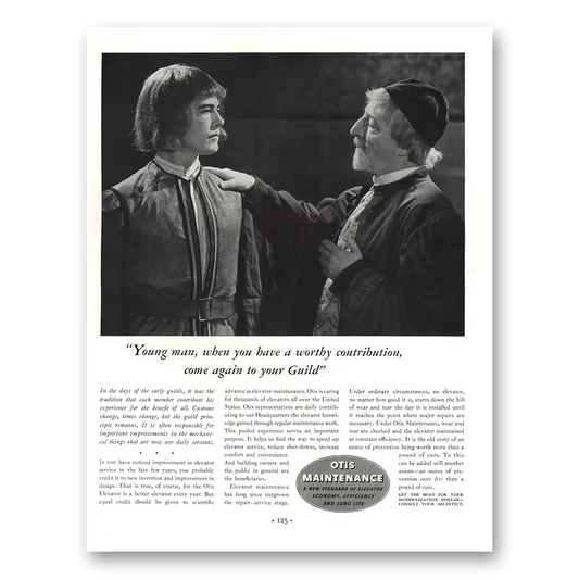 1936 Otis Elevator Maintenance Young Man Worthy Contribution Vintage Magazine Print Ad