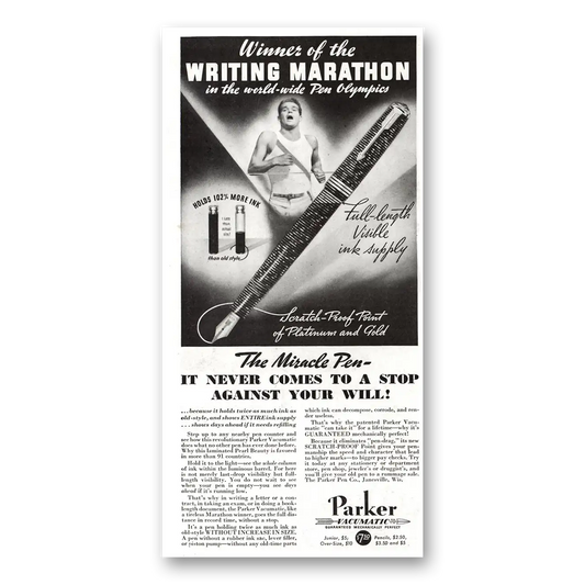 1936 Parker Vacumatic Pen Writing Marathon Vintage Magazine Print Ad