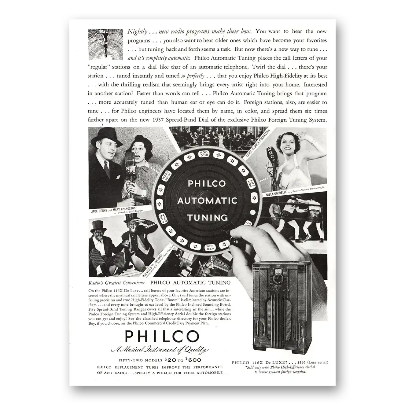 1936 Philco Radio Automatic Tuning Vintage Magazine Print Ad