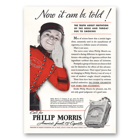 1936 Philip Morris Cigarettes Now It Can Be Told Vintage Magazine Print Ad