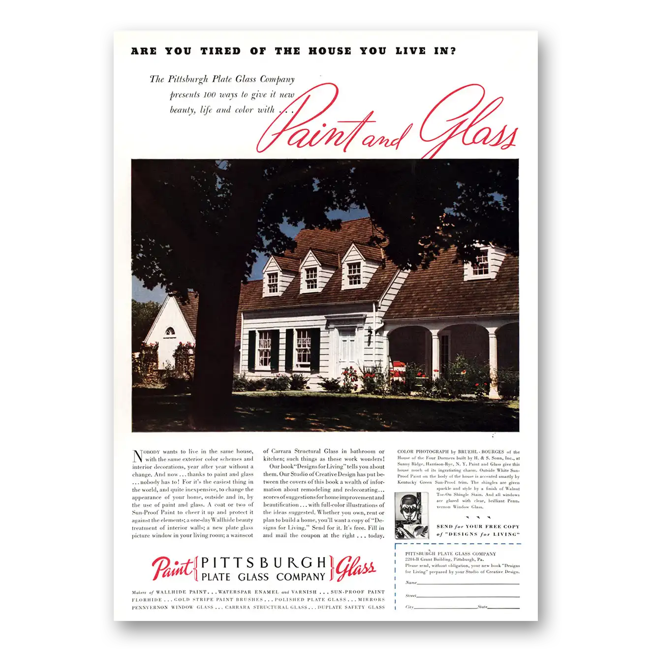 1936 PPG Pittsburgh Plate Glass Tired of the House You Live In Vintage Magazine Print Ad