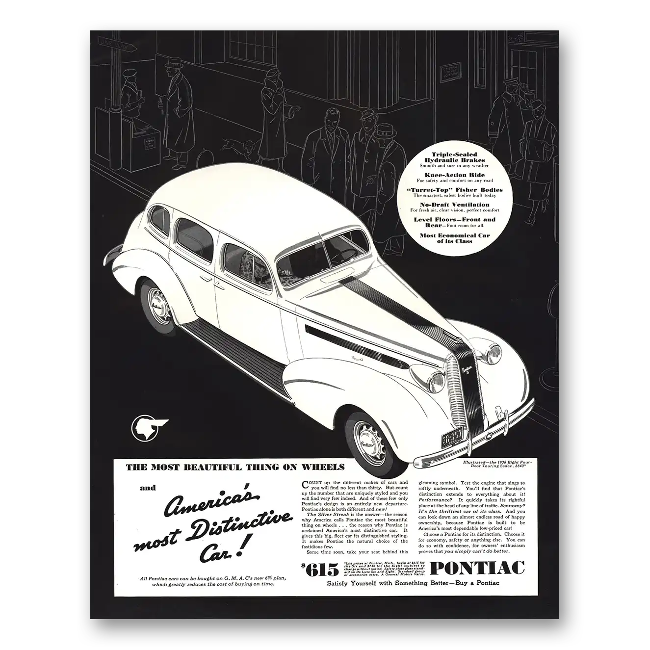 1936 Pontiac Touring Sedan Most Beautiful Thing On Windows Vintage Magazine Print Ad