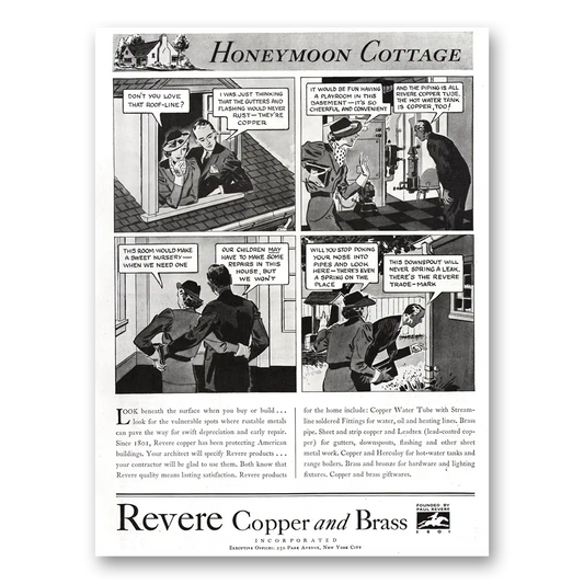 1936 Revere Copper + Brass Honeymoon Cottage Vintage Magazine Print Ad