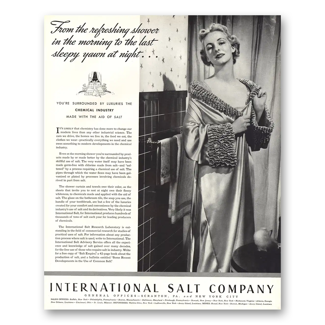 1936 International Salt Refreshing Shower In the Morning Vintage Magazine Print Ad