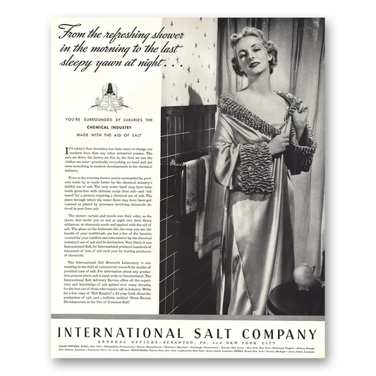 1936 International Salt Refreshing Shower In the Morning Vintage Magazine Print Ad