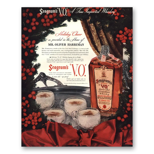 1936 Seagrams VO Whisky VO Holiday Cheer Mr Oliver Harriman Vintage Magazine Print Ad