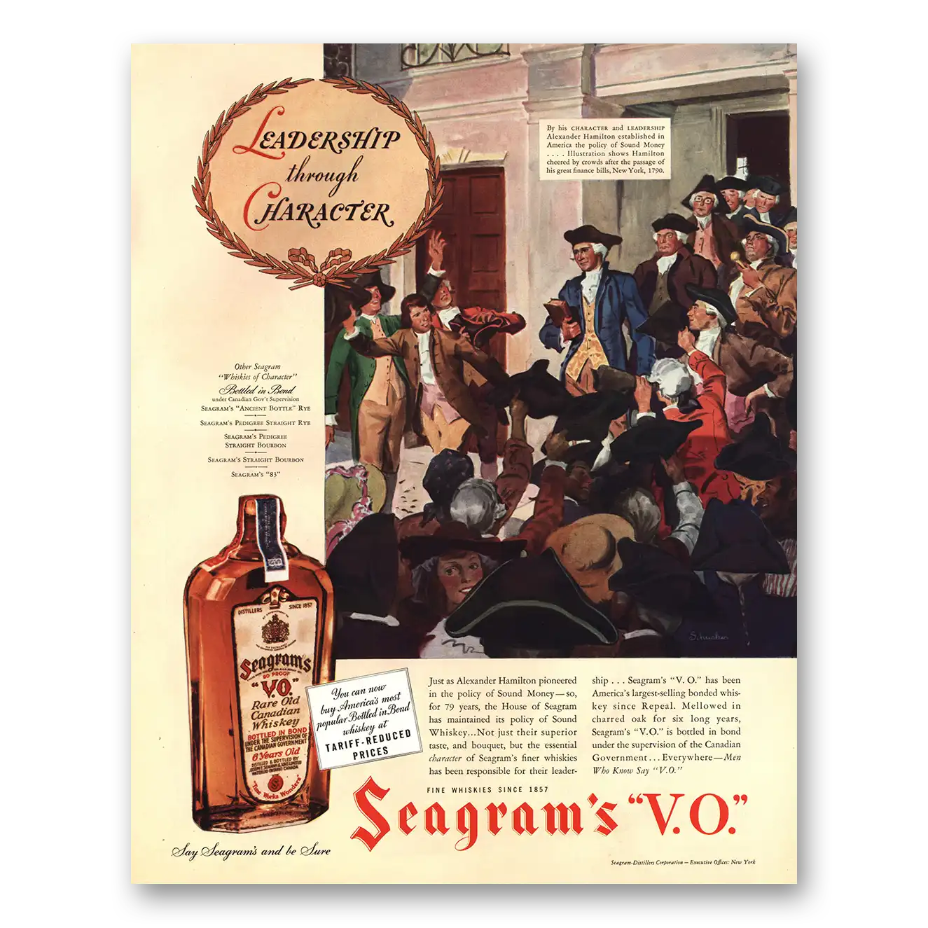 1936 Seagrams VO Whisky Leadership Through Character Alexander Hamilton Vintage Magazine Print Ad