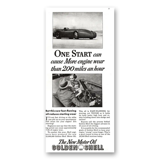 1936 Golden Shell Motor Oil One Start Can Cause More Wear Vintage Magazine Print Ad