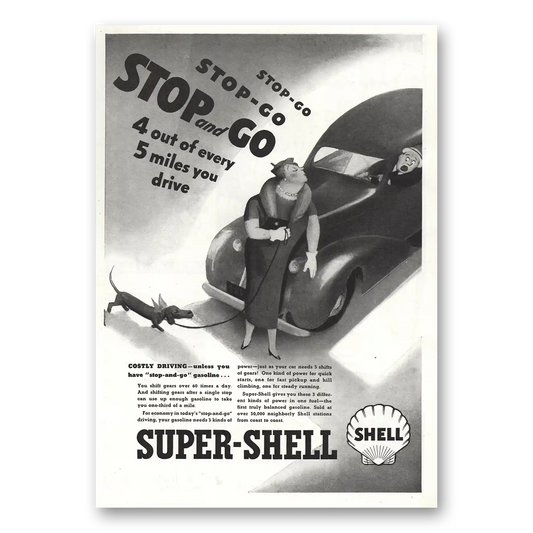 1936 Super Shell Gasoline Stop and Go 4 Out of Every 5 Miles Vintage Magazine Print Ad