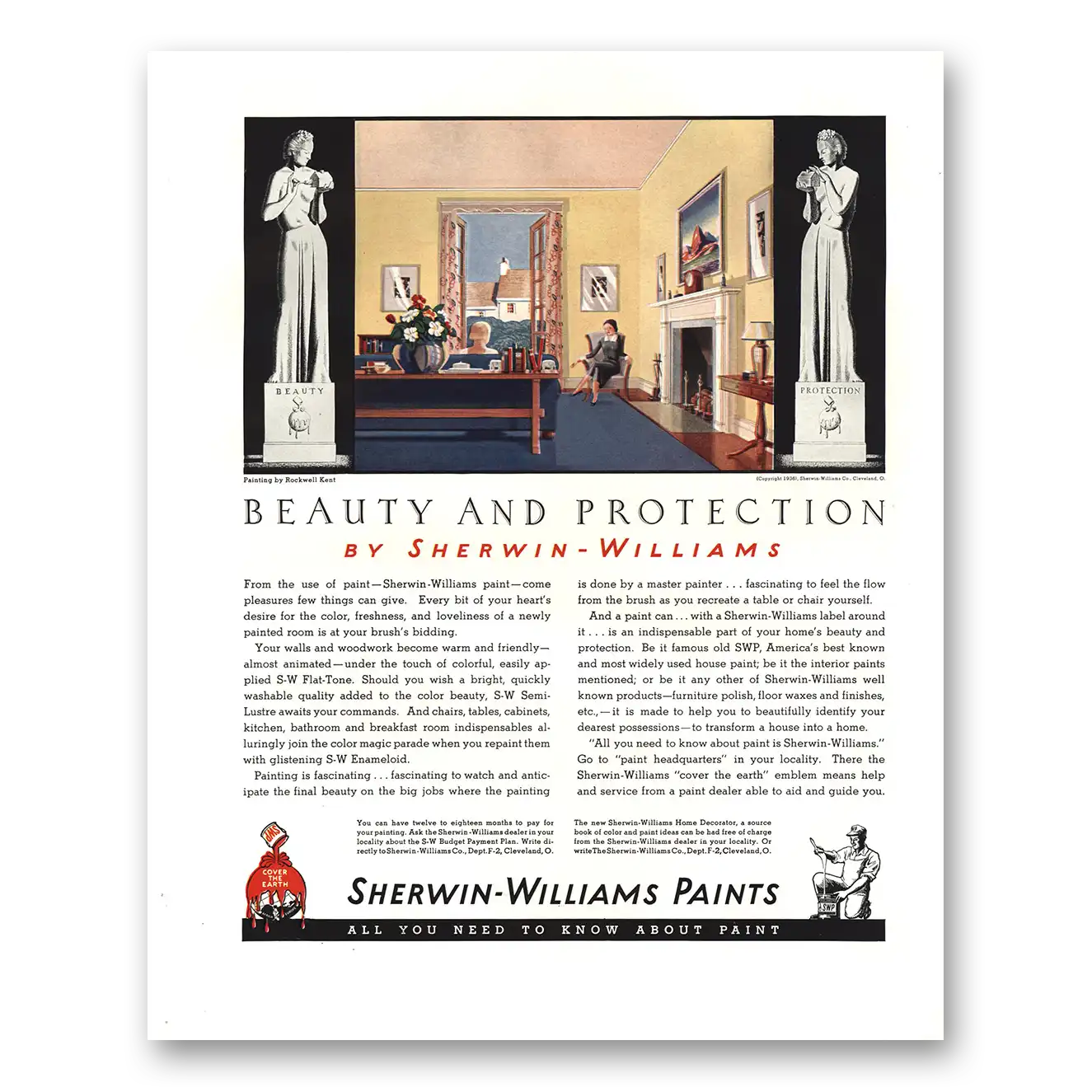 1936 Sherwin Williams Paints Beauty and Protection Use of Paint Vintage Magazine Print Ad