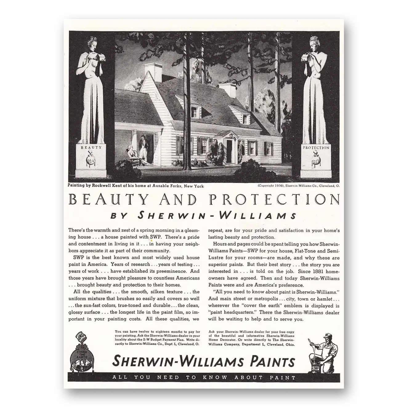 1936 Sherwin Williams Paints Rockwell Kent Vintage Magazine Print Ad