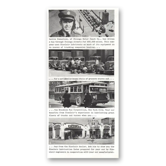 1936 Sinclair Leslie Samuelson Chicago Motor Coach Vintage Magazine Print Ad