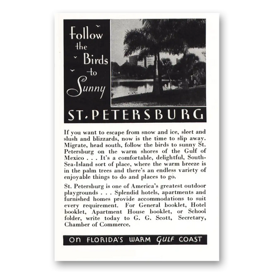 1936 St Petersburg Florida Follow the Birds Vintage Magazine Print Ad