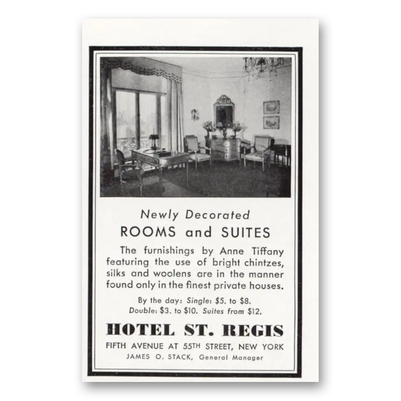 1936 Hotel St Regis New York City Rooms and Suites Vintage Magazine Print Ad