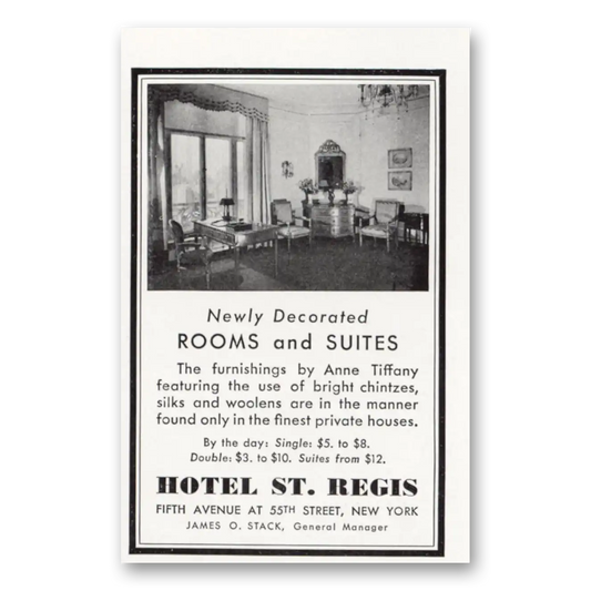 1936 Hotel St Regis New York City Rooms and Suites Vintage Magazine Print Ad