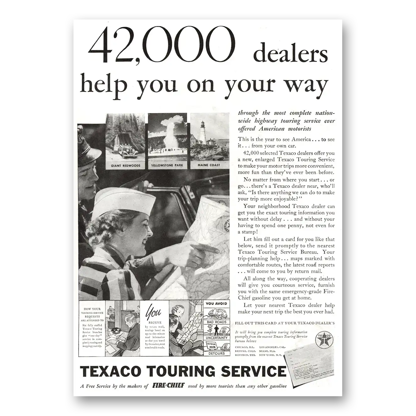 1936 Texaco Touring Service Dealers Help You On Your Way Vintage Magazine Print Ad