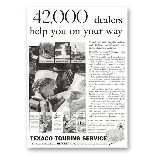 1936 Texaco Touring Service Dealers Help You On Your Way Vintage Magazine Print Ad