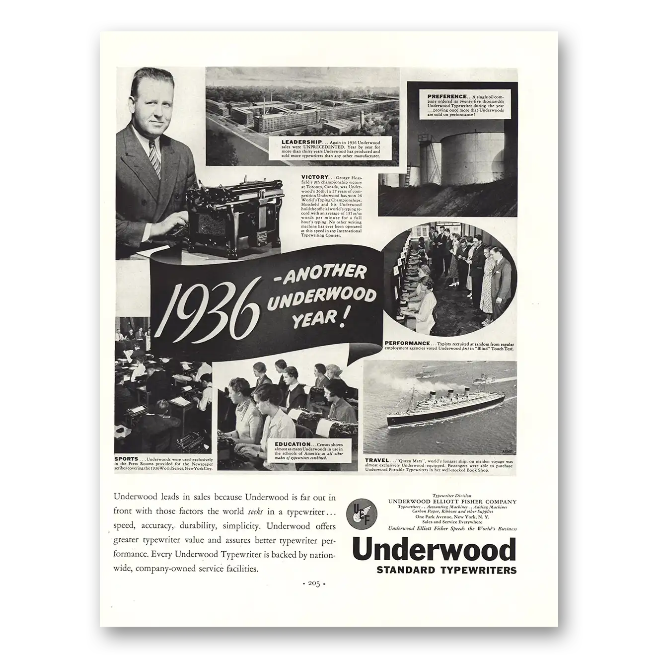 1936 Underwood Typewriter Another Underwood Year Vintage Magazine Print Ad