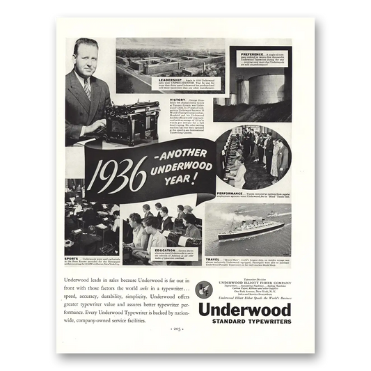 1936 Underwood Typewriter Another Underwood Year Vintage Magazine Print Ad