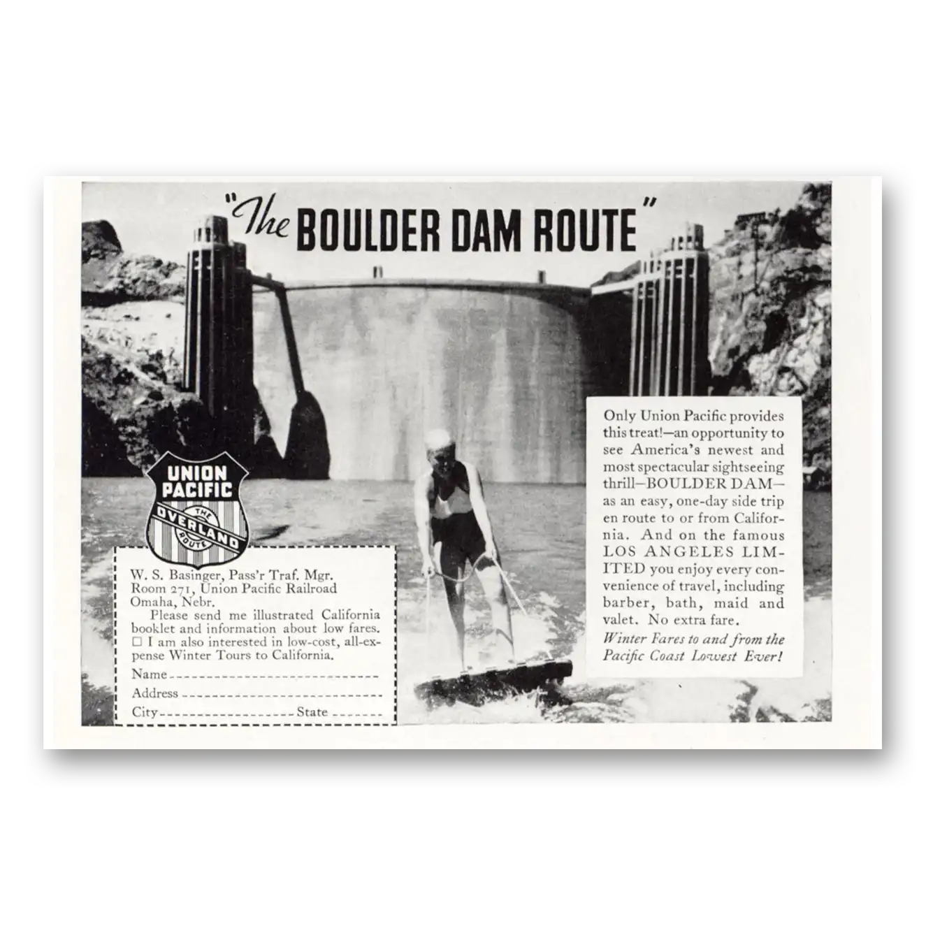 1936 Union Pacific Railroad Boulder Dam Route Vintage Magazine Print Ad