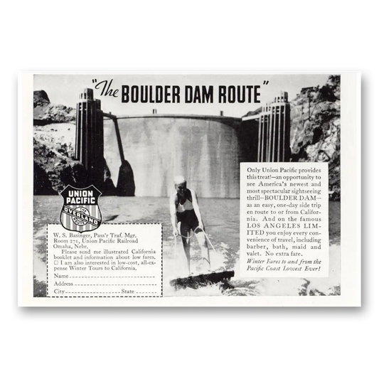 1936 Union Pacific Railroad Boulder Dam Route Vintage Magazine Print Ad