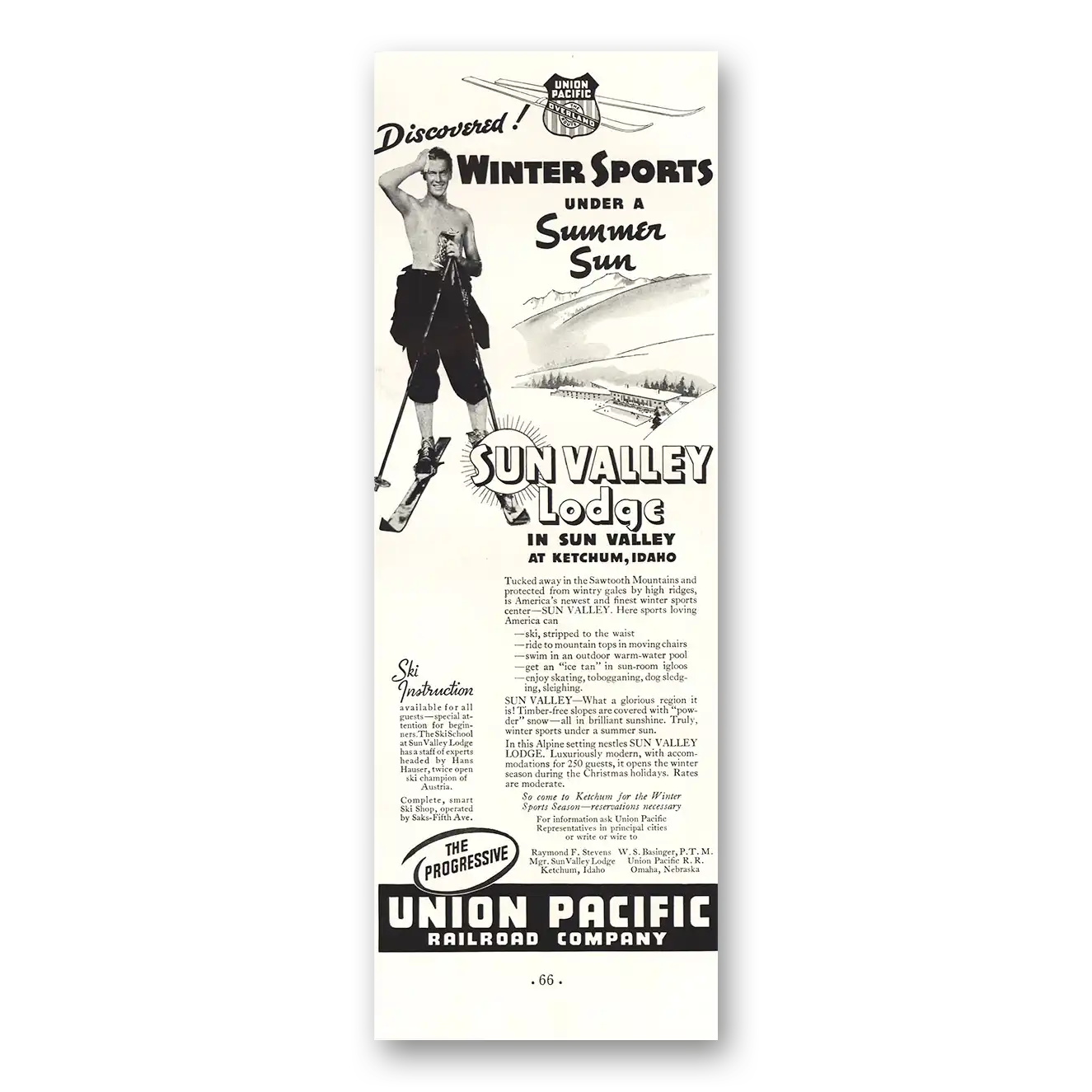 1936 Union Pacific Railroad Winter Sports Summer Sun Vintage Magazine Print Ad