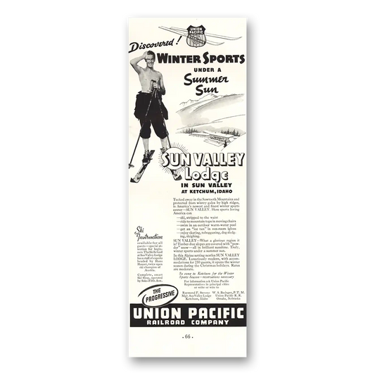 1936 Union Pacific Railroad Winter Sports Summer Sun Vintage Magazine Print Ad